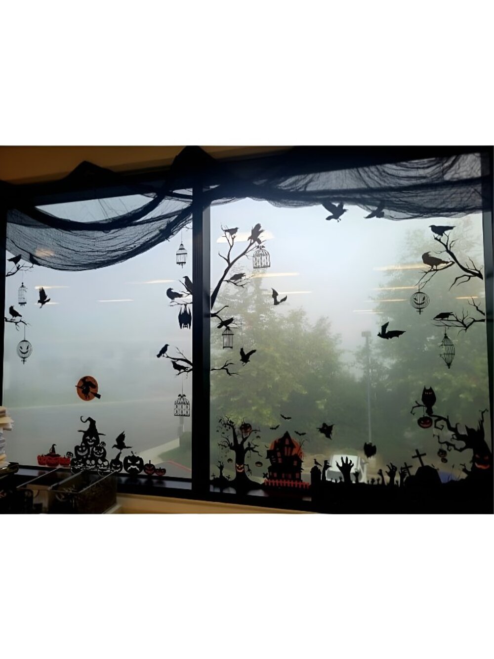 Black Crow & Cage Garland for Gothic Glitter Halloween Sticker Decals